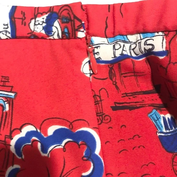 Unique Red Pendleton Print Pleated A-Line Skirt With Drawings of Paris Size 10 - Picture 4 of 14